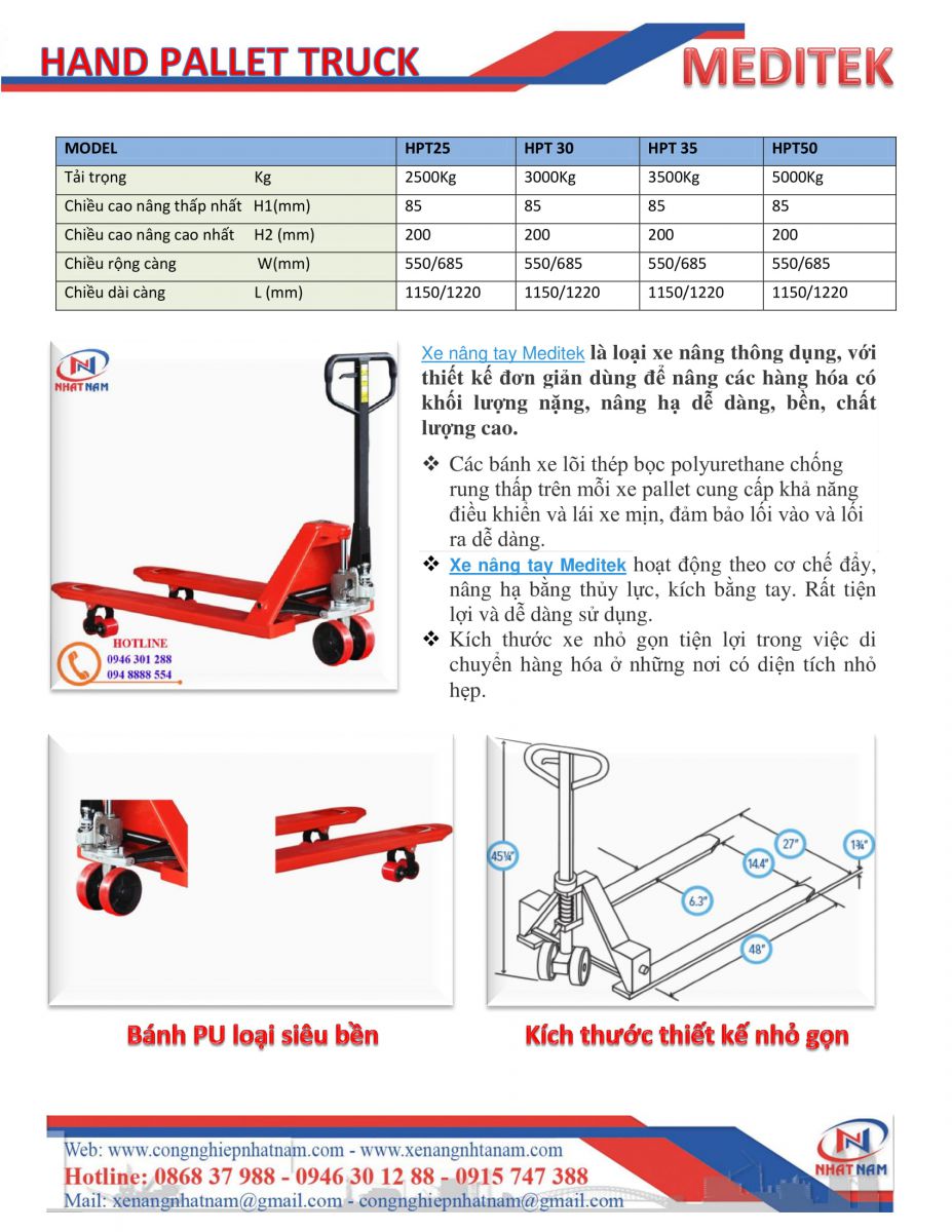 Catolog xe nâng tay Meditek