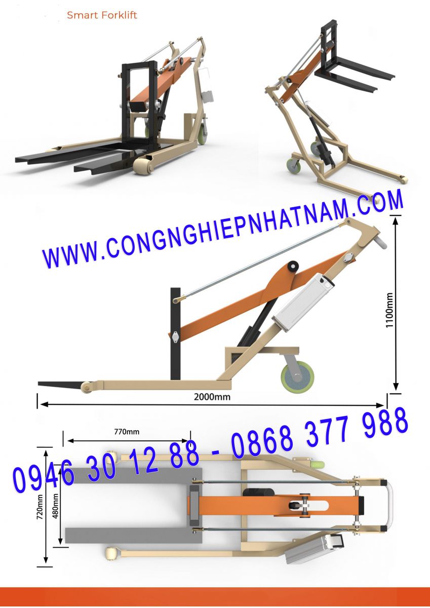 Hình ảnh thông số kích thước xe nâng tay cao 300kg