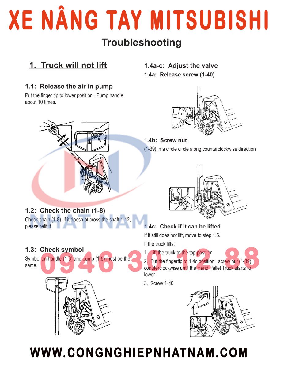 Tháo lắp tay xe nâng Mitsubishi