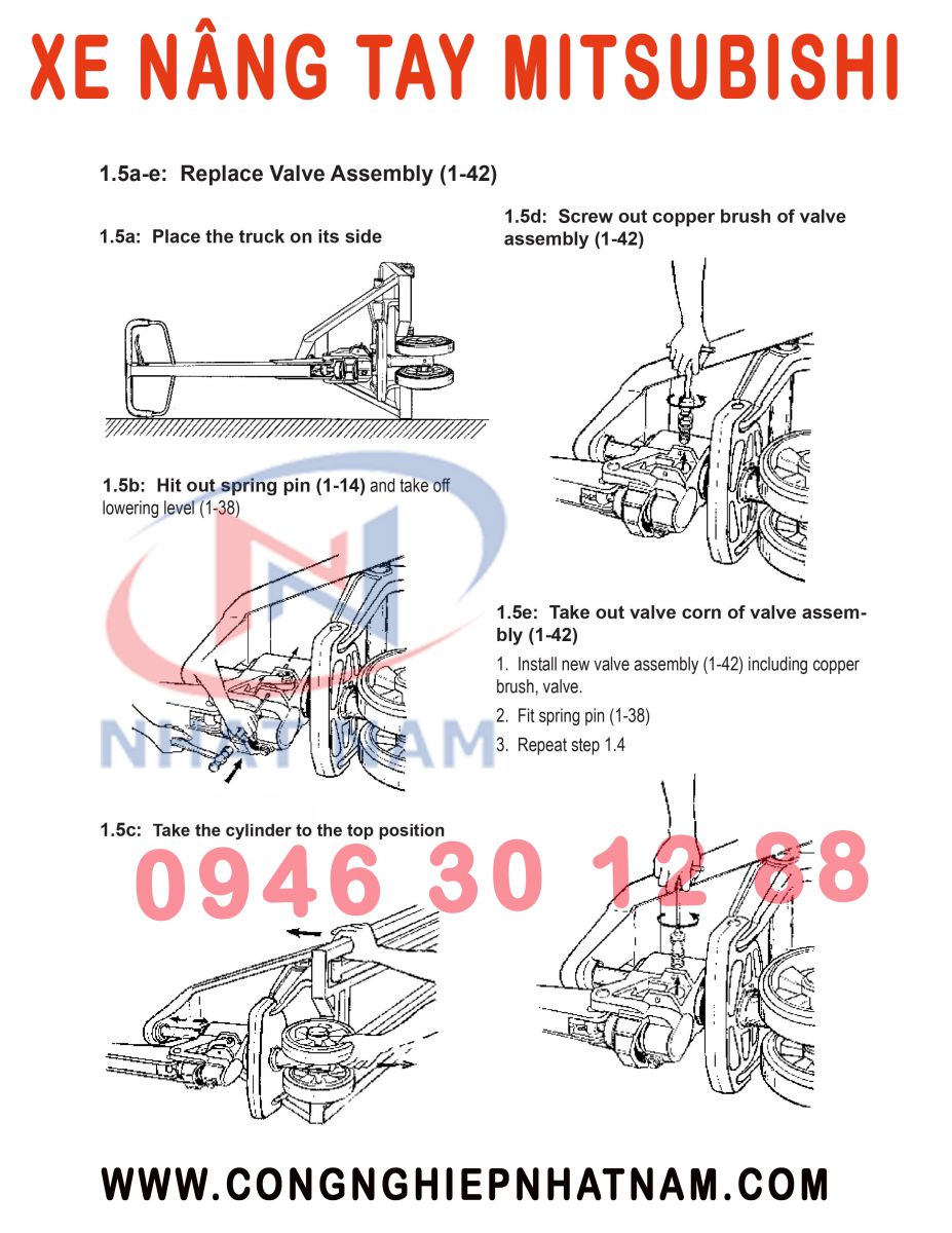 Tháo lắp van dầu xe nâng tay Mitsubishi