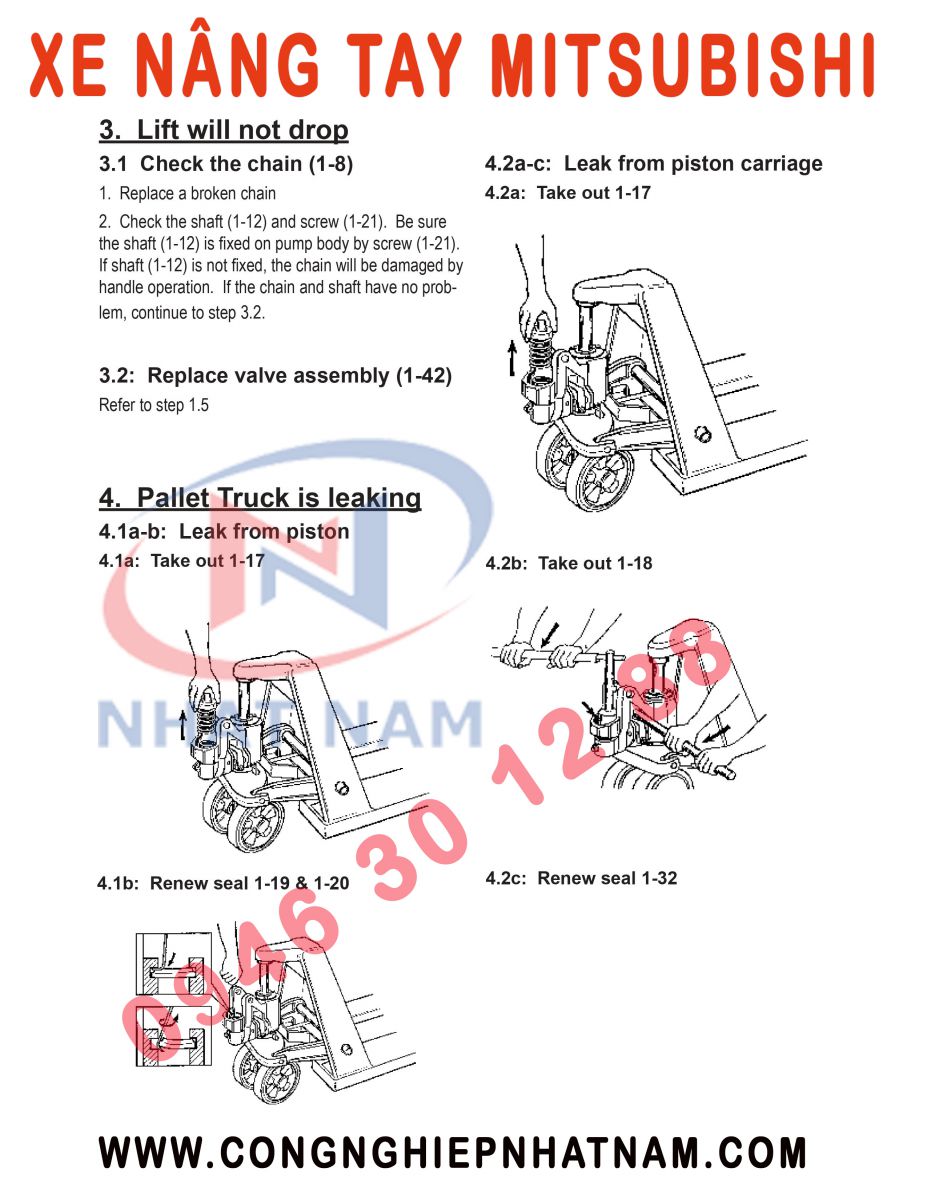 Tháo lắp lồng xi lanh bơm xe nâng tay Mitsubishi