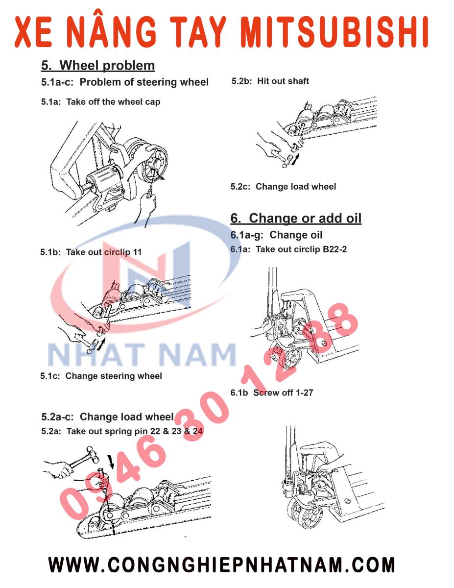 Thay bánh xe cho xe nâng tay Mitsubishi